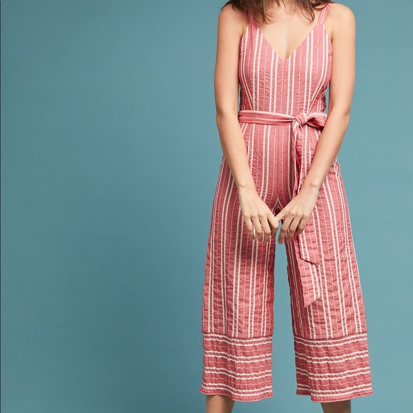 Anthropologie Robin Cropped Wide-Leg Red Jumpsuit - Picture 4 of 14